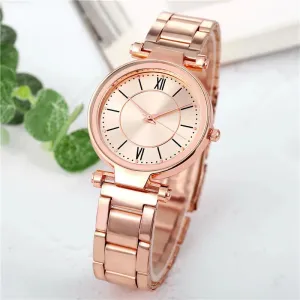Luxury Rose Gold Stainless Steel Watches Female Classic Round Dial Quartz Watch Women Business Wristwatches Wrist Jewelry Reloj, Rose Quartz Watch for Women