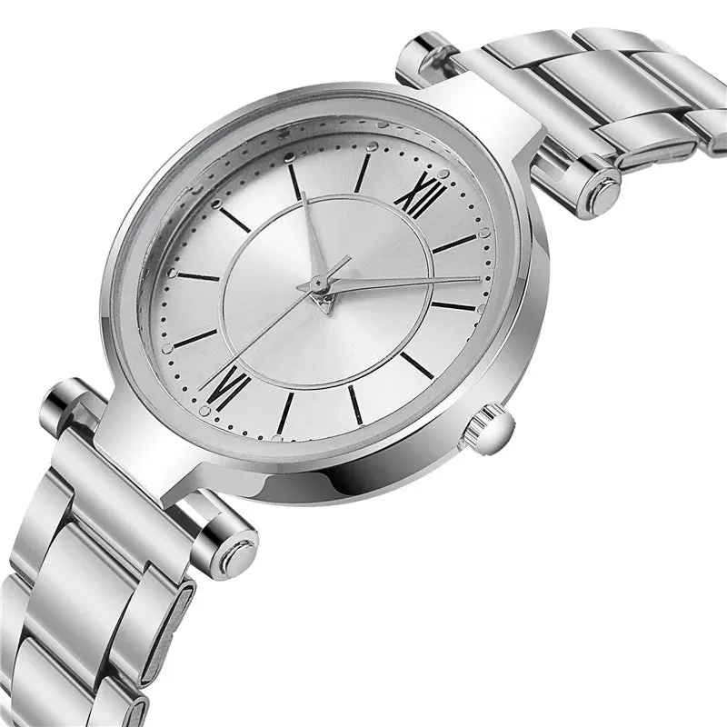 Luxury Rose Gold Stainless Steel Watches Female Classic Round Dial Quartz Watch Women Business Wristwatches Wrist Jewelry Reloj, Rose Quartz Watch for Women