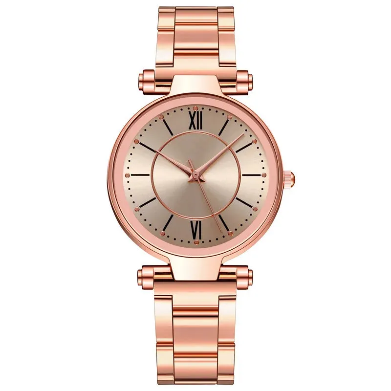 Luxury Rose Gold Stainless Steel Watches Female Classic Round Dial Quartz Watch Women Business Wristwatches Wrist Jewelry Reloj, Rose Quartz Watch for Women