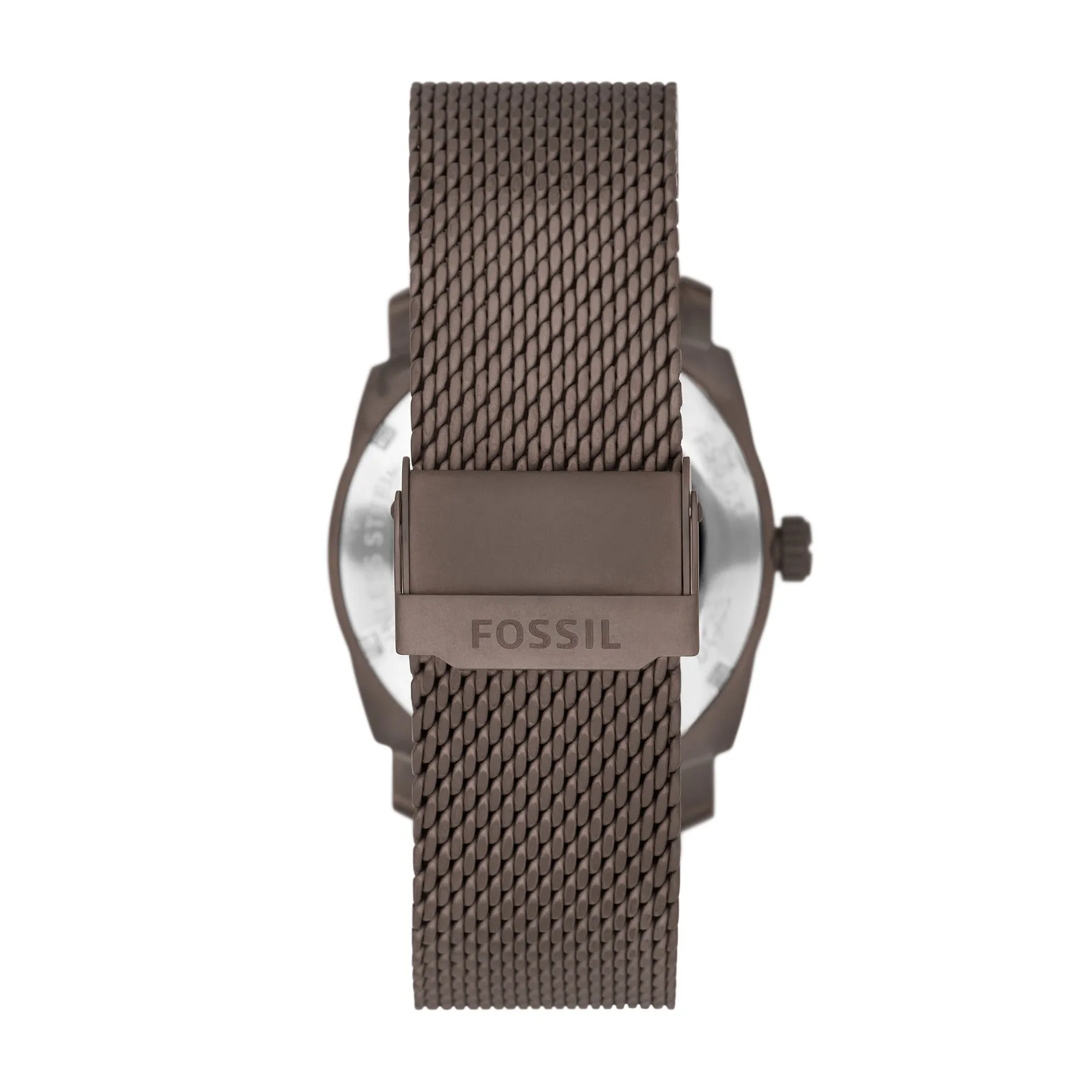 Machine Three-Hand Day-Date Brown Stainless Steel Mesh Watch
