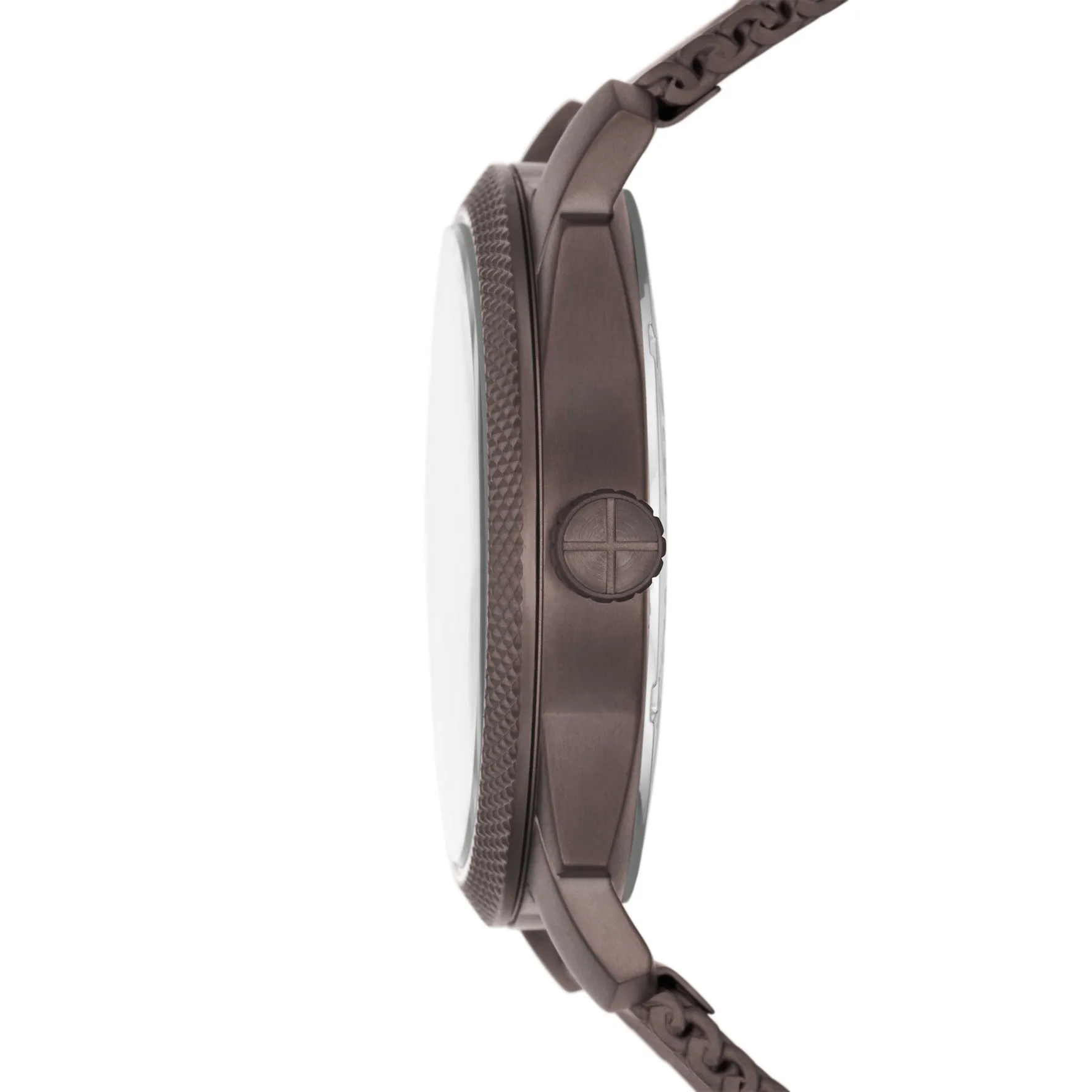 Machine Three-Hand Day-Date Brown Stainless Steel Mesh Watch