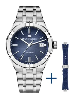 Maurice Lacroix AIKON Automatic 42mm Blue Dial   Extra Strap Men's Watch AI6008-SS002-430-2