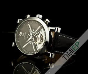 Men's Black Band Heavy Silver Trim Dress Watch
