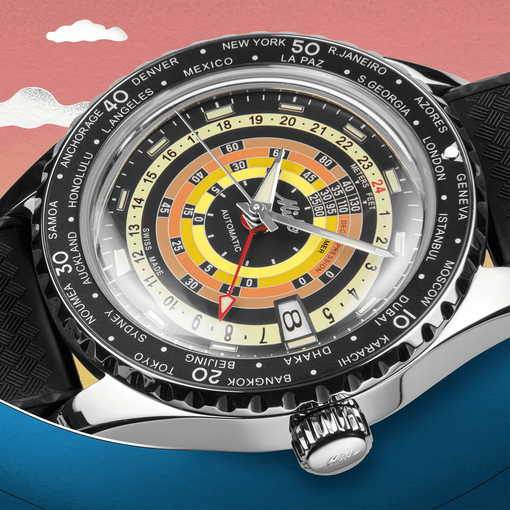 Mido Ocean Star Decompression Worldtimer Black Men's Watch M0268291705100