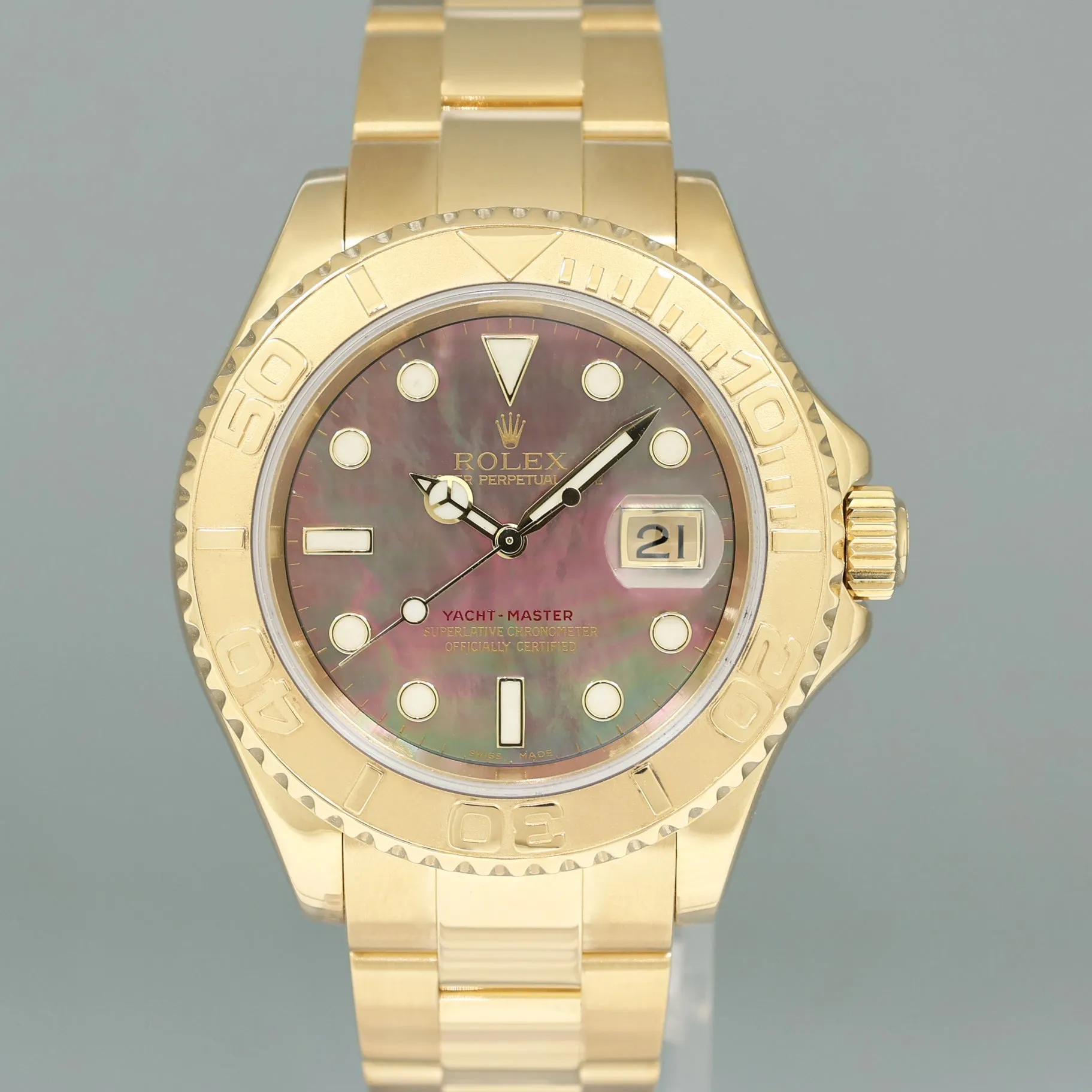 MINT DARK MOP Mother of Pearl Rolex Yacht-Master Yellow Gold 16628 40mm Watch Box