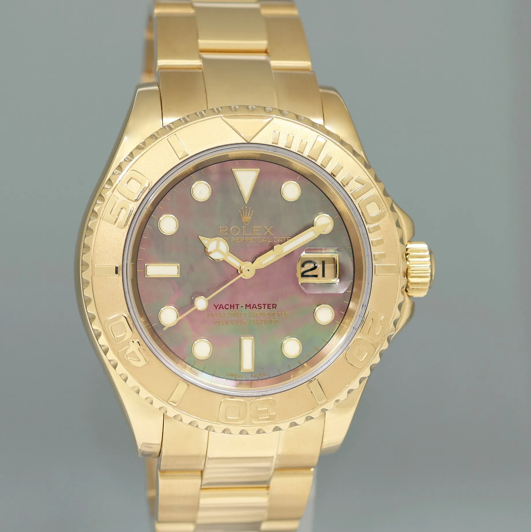 MINT DARK MOP Mother of Pearl Rolex Yacht-Master Yellow Gold 16628 40mm Watch Box