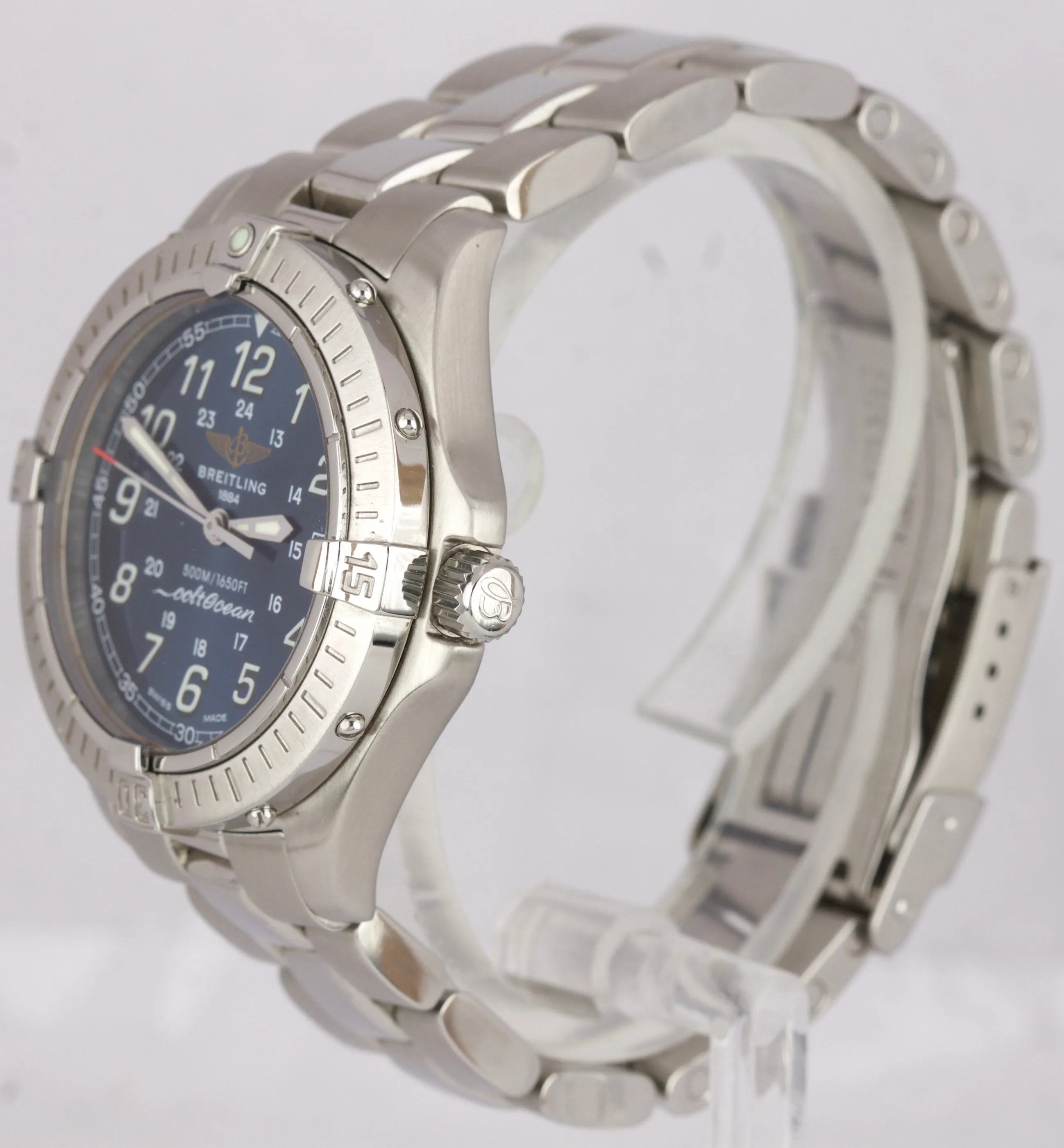 MINT Men's Breitling Colt Ocean Date 500M Stainless Blue Quartz Watch A64350