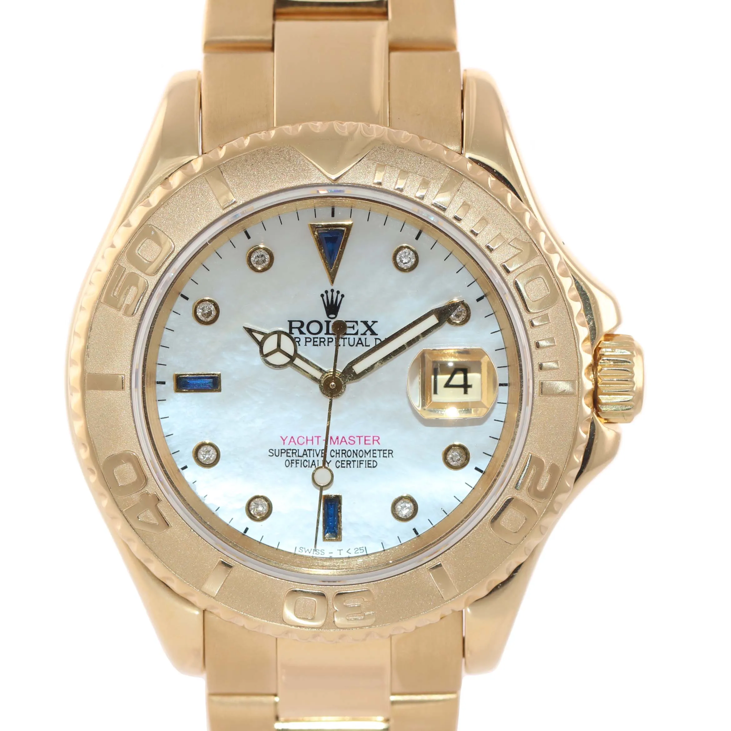 MINT MOP DIAMOND Dial Rolex Yacht-Master 18k Yellow Gold 16628 40mm Watch & Box