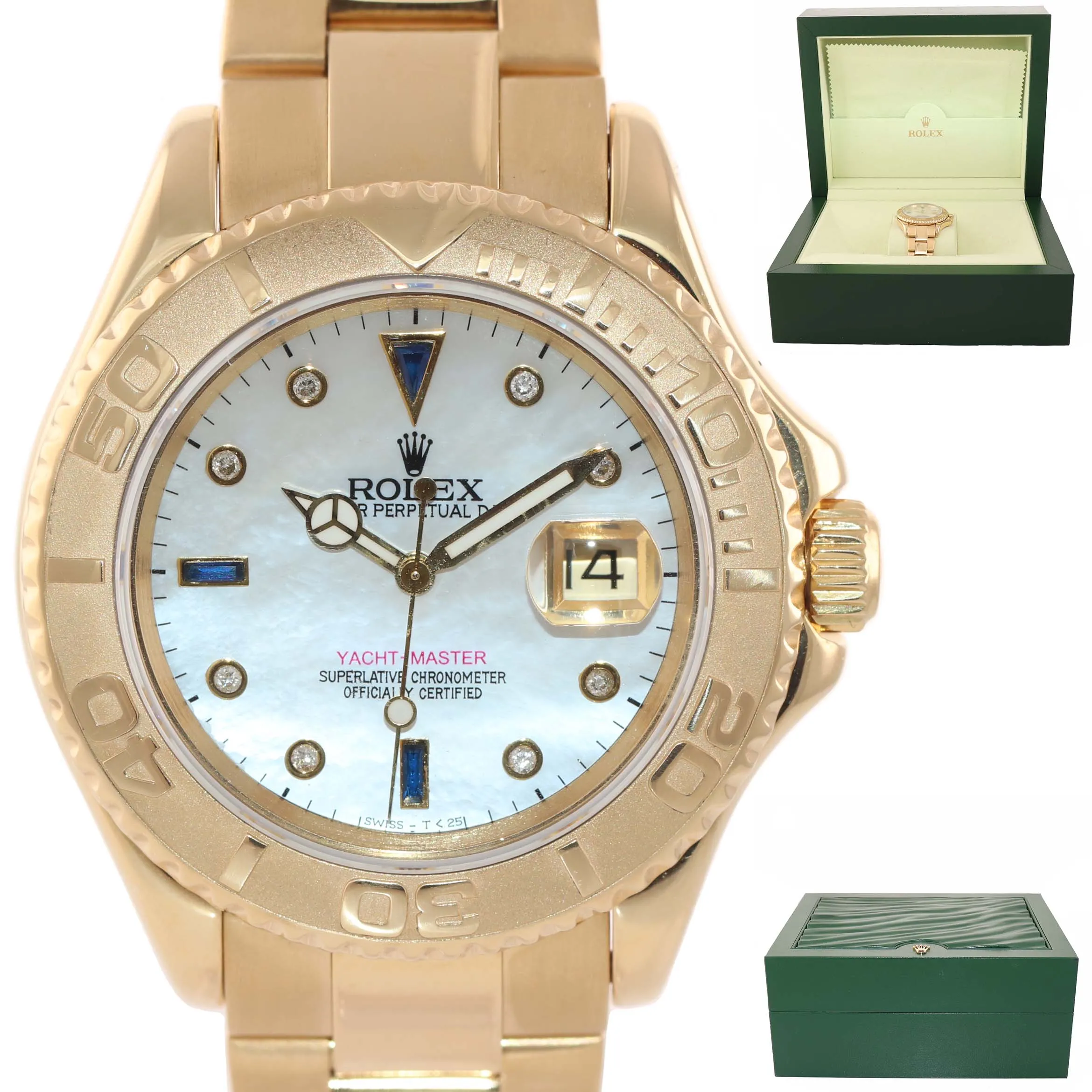 MINT MOP DIAMOND Dial Rolex Yacht-Master 18k Yellow Gold 16628 40mm Watch & Box