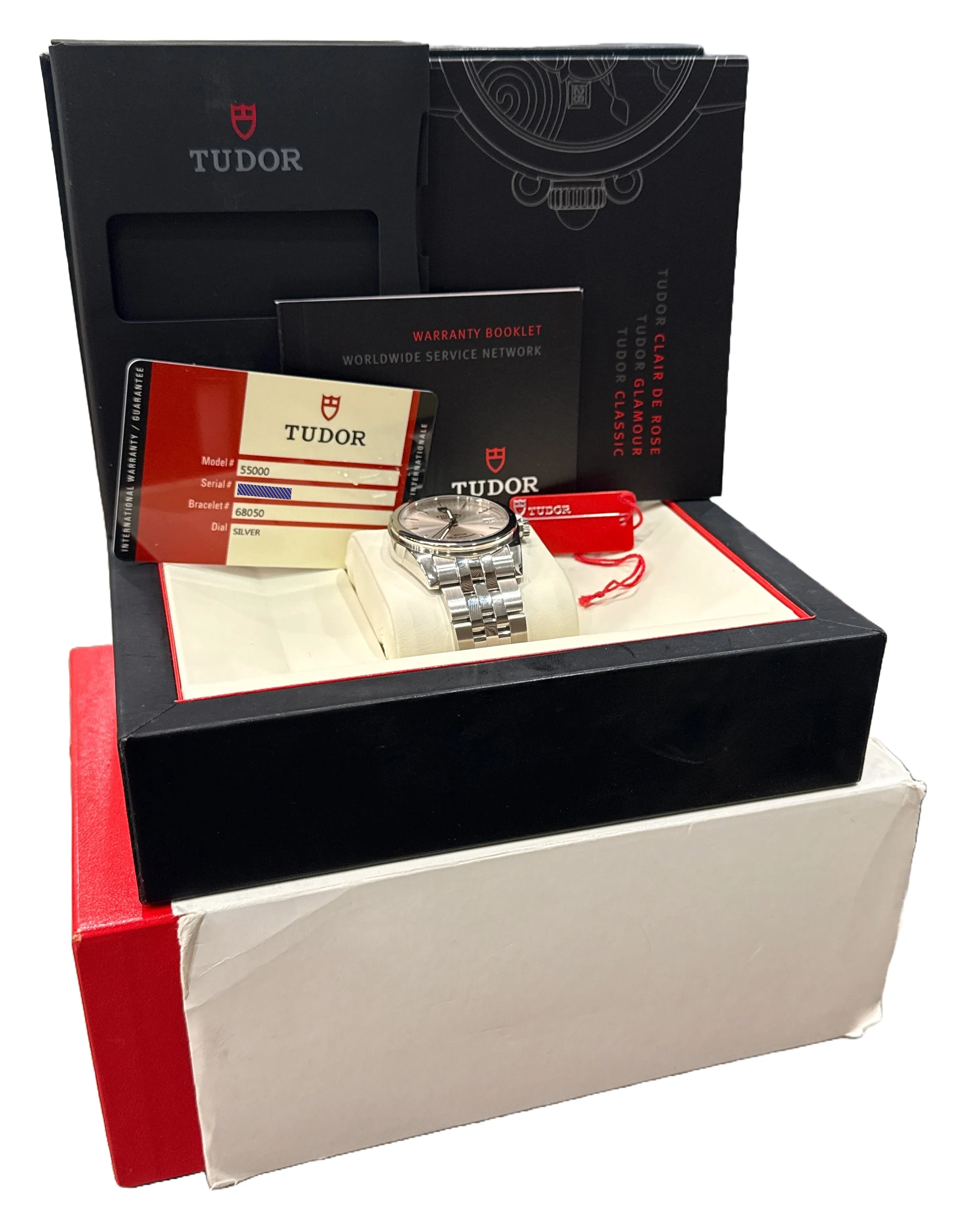 MINT PAPERS Tudor Glamour Date 36mm SILVER Stainless Steel 55000 Watch BOX