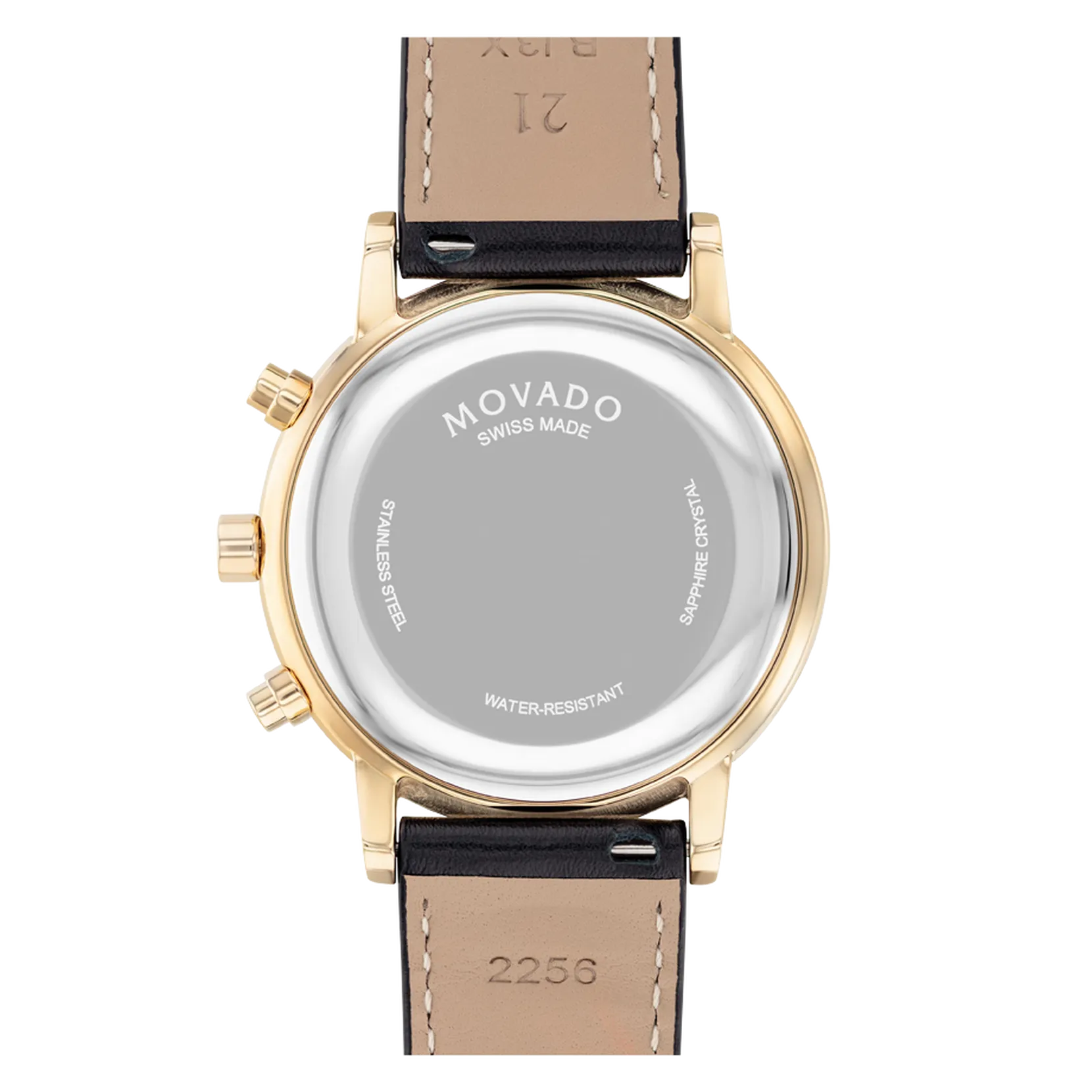 Movado Museum Classic Mens Black and Gold Dial Chronograph with Black Leather Strap Watch