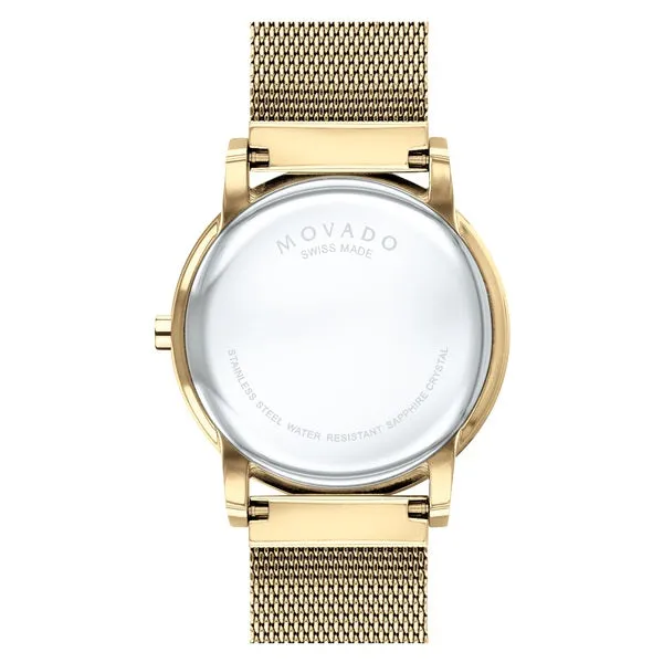 Movado Museum Classic Mens Gold Tone Black Dial Mesh Strap Watch