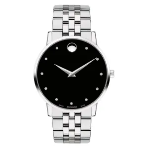 Movado Museum Classic Men's Stainless Steel Diamond and Black Dial Watch