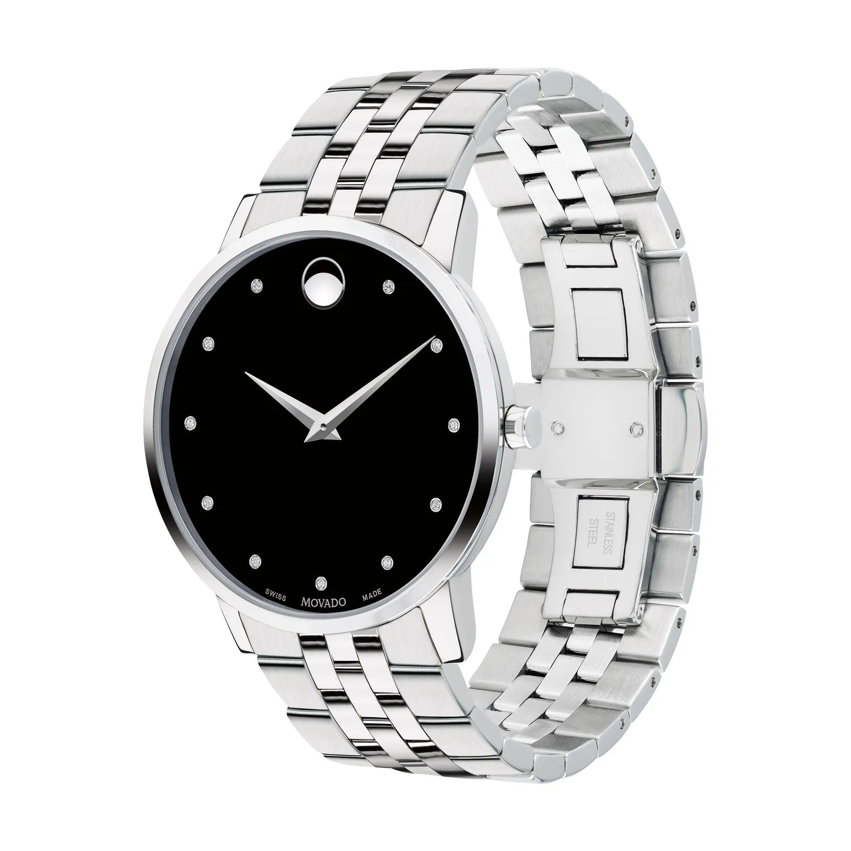 Movado Museum Classic Men's Stainless Steel Diamond and Black Dial Watch