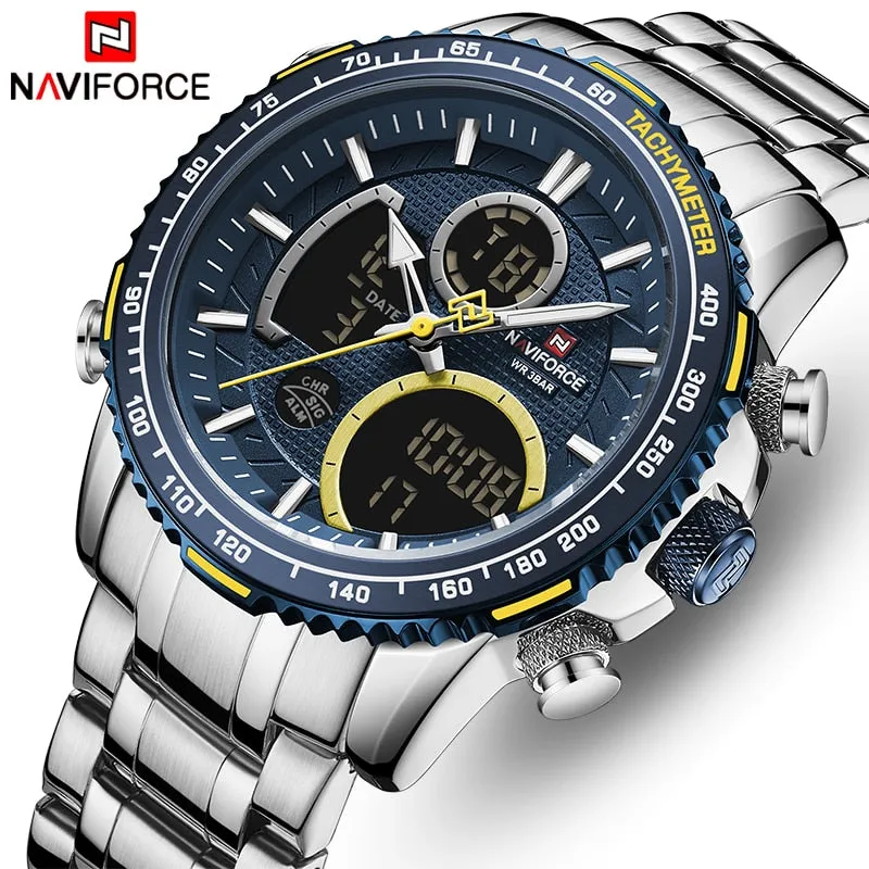 Naviforce men assista topo marca de luxo grande dial relógios do esporte dos homens cronógrafo quartzo relógio de pulso data masculino relogio masculino