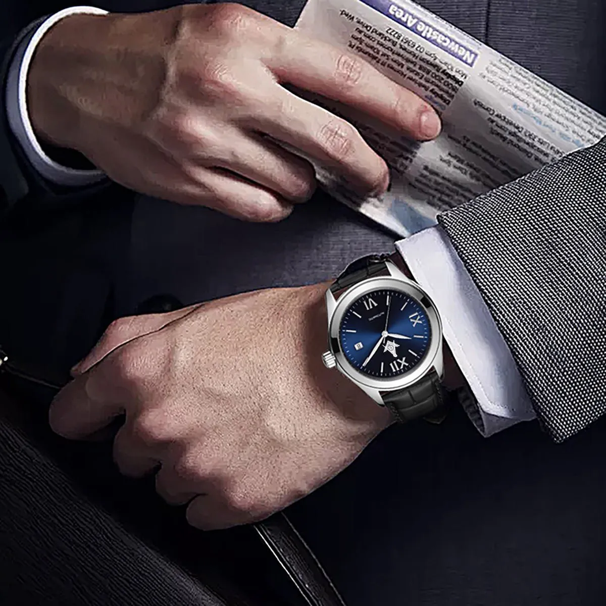 New Men's Stainless Steel Swiss Automatic ETA Masonic Dress Watch, 42mm