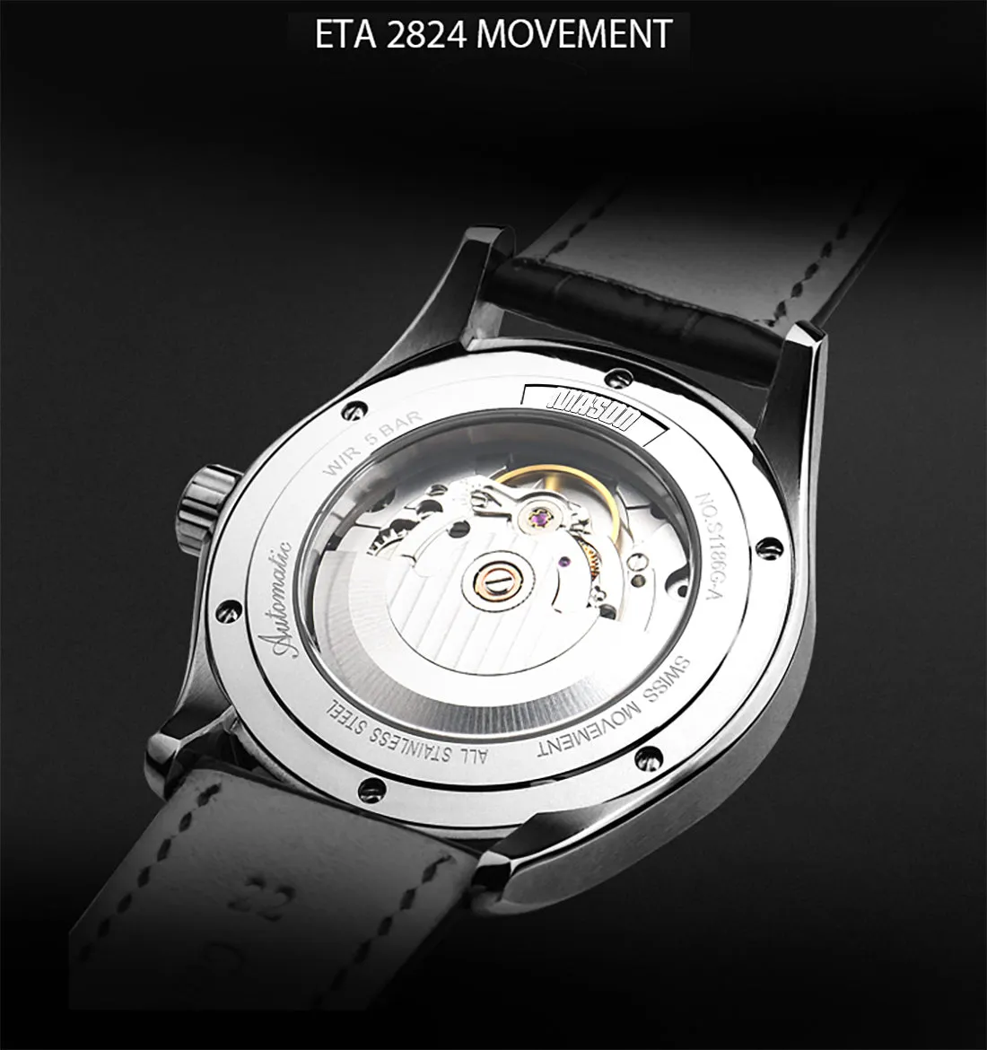 New Men's Stainless Steel Swiss Automatic ETA Masonic Dress Watch, 42mm