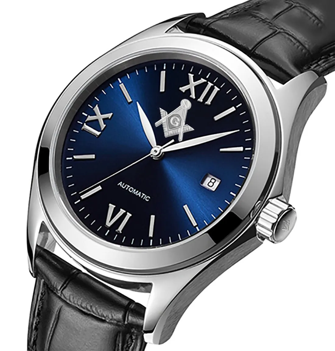 New Men's Stainless Steel Swiss Automatic ETA Masonic Dress Watch, 42mm