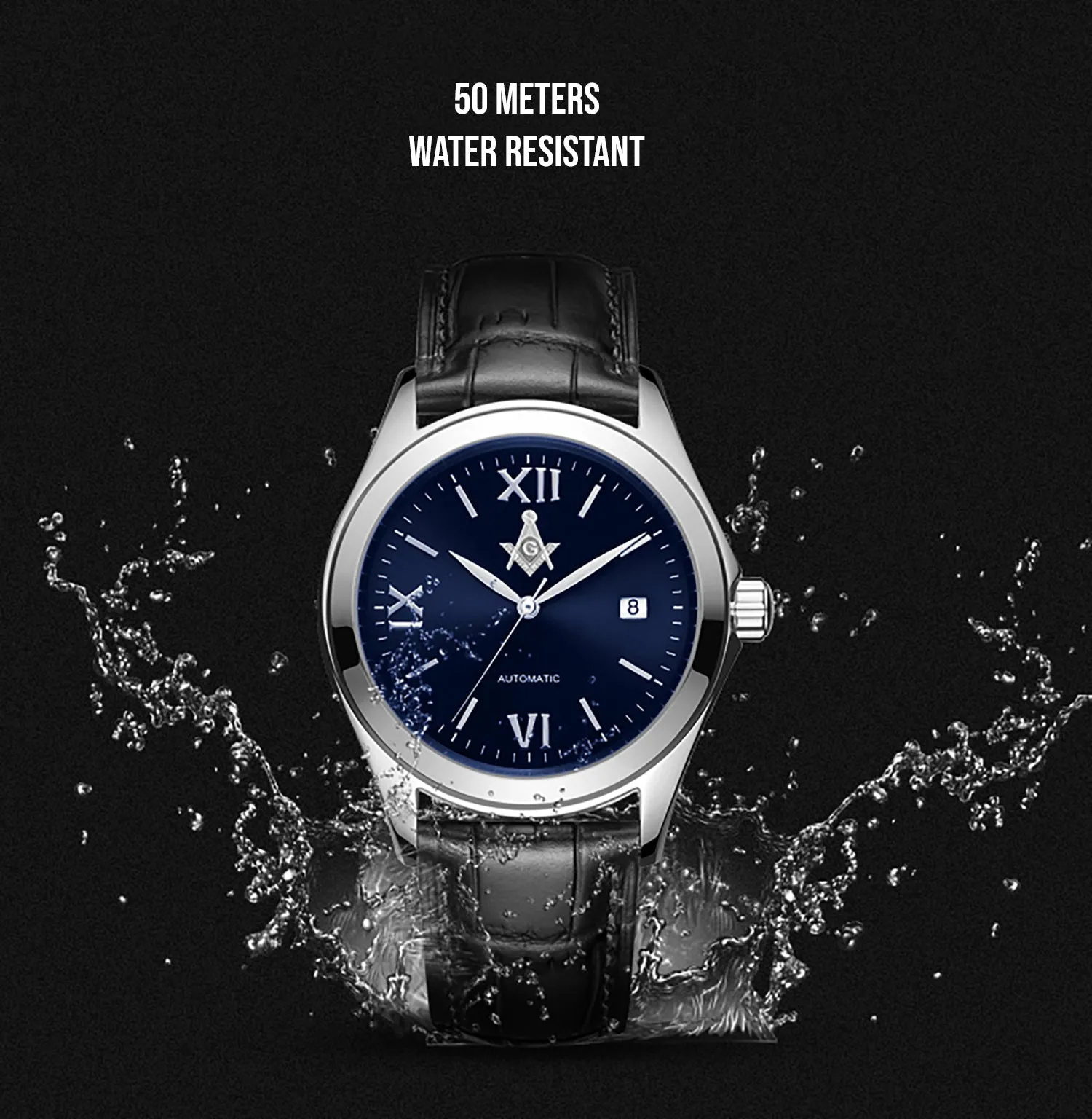 New Men's Stainless Steel Swiss Automatic ETA Masonic Dress Watch, 42mm
