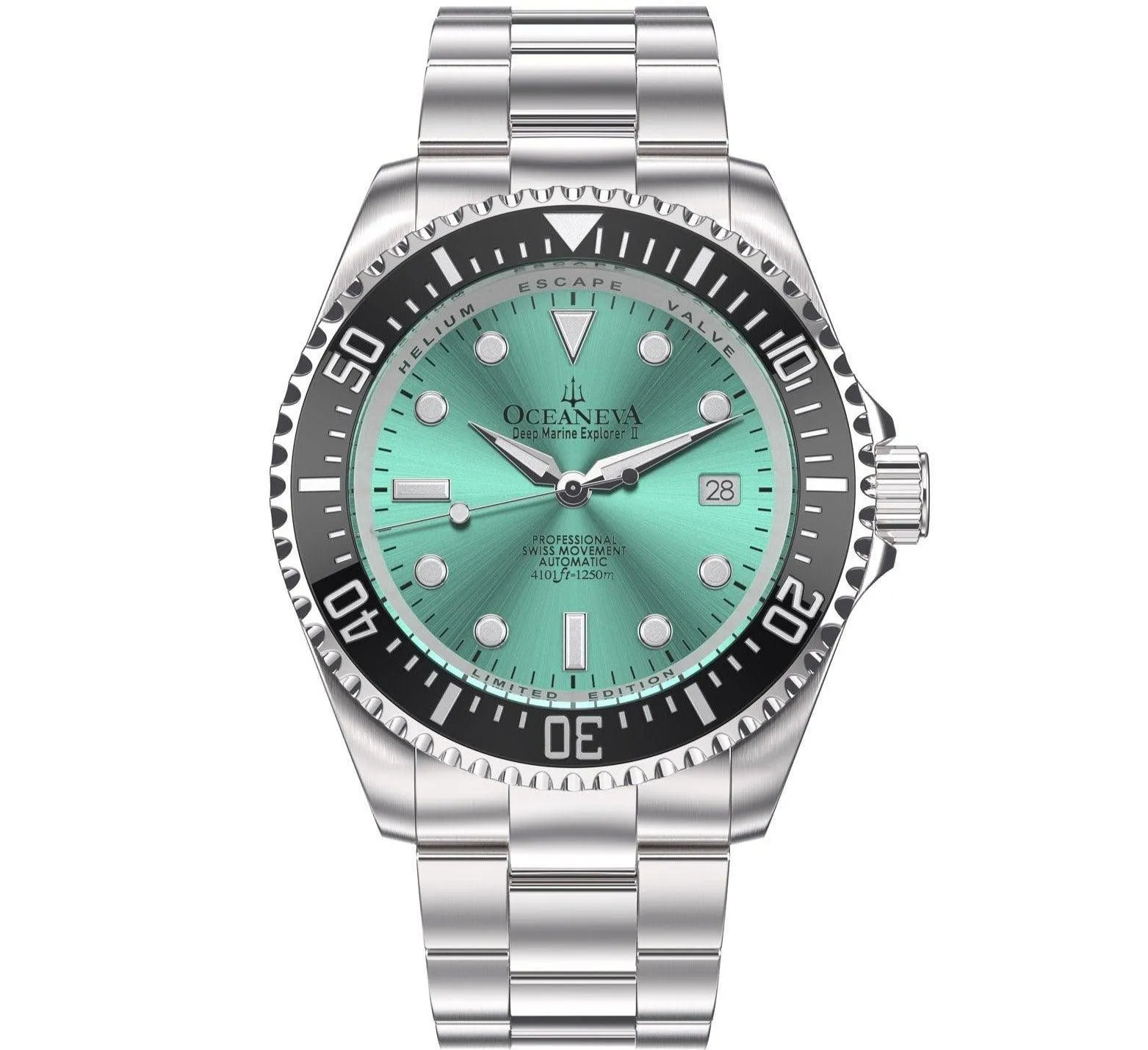 Oceaneva Men's Deep Marine Explorer II 1250M Pro Diver Watch Aquamarine Burst Dial