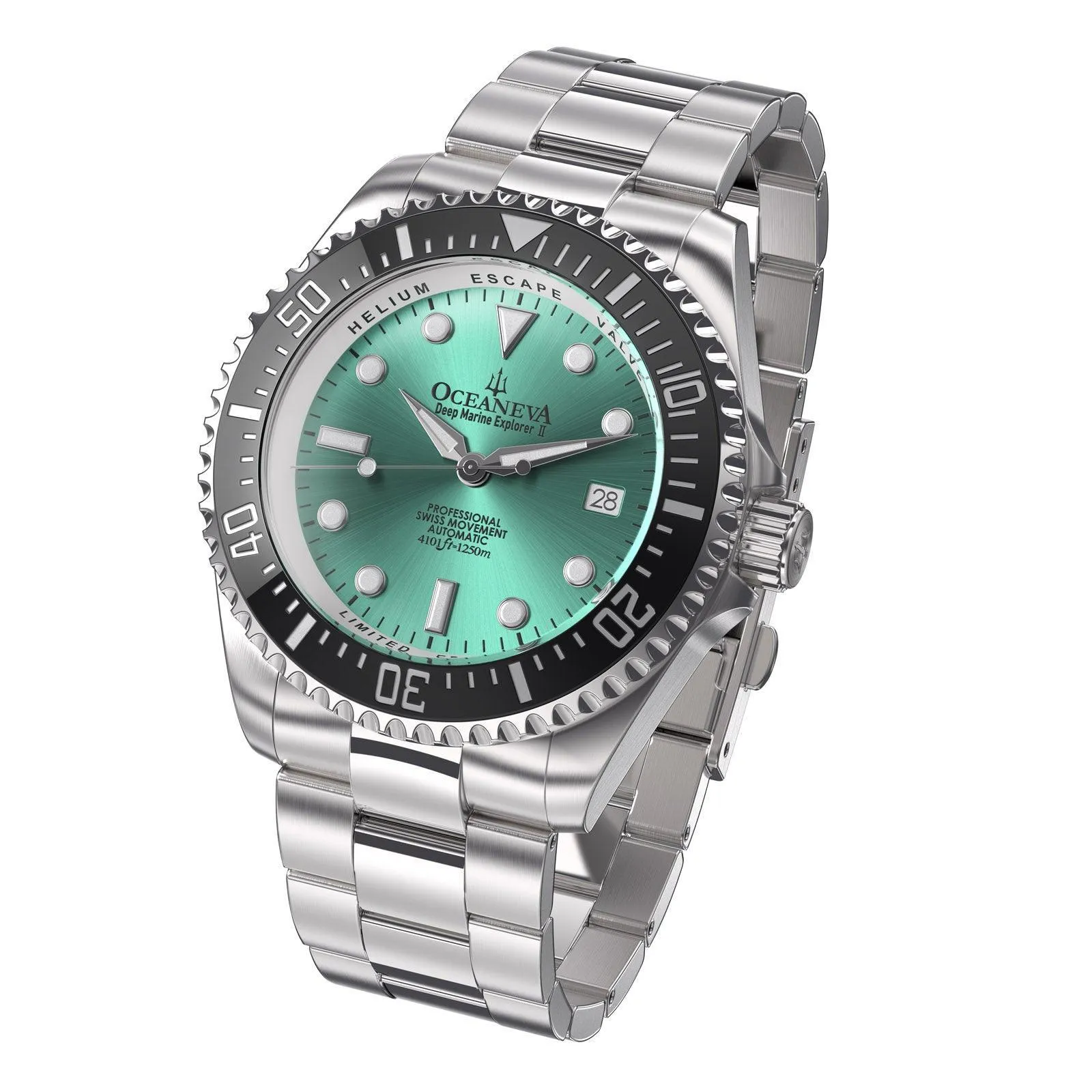 Oceaneva Men's Deep Marine Explorer II 1250M Pro Diver Watch Aquamarine Burst Dial
