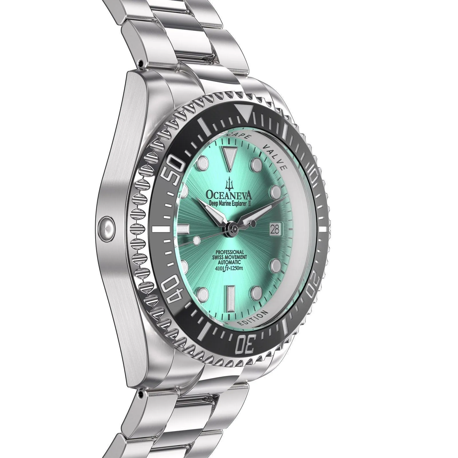 Oceaneva Men's Deep Marine Explorer II 1250M Pro Diver Watch Aquamarine Burst Dial