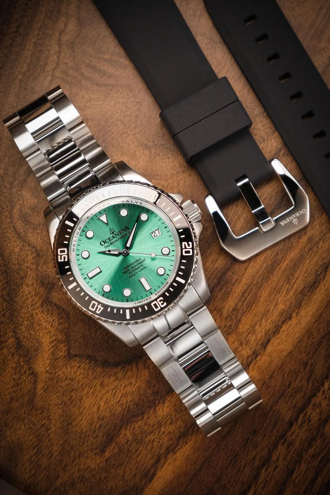 Oceaneva Men's Deep Marine Explorer II 1250M Pro Diver Watch Aquamarine Burst Dial