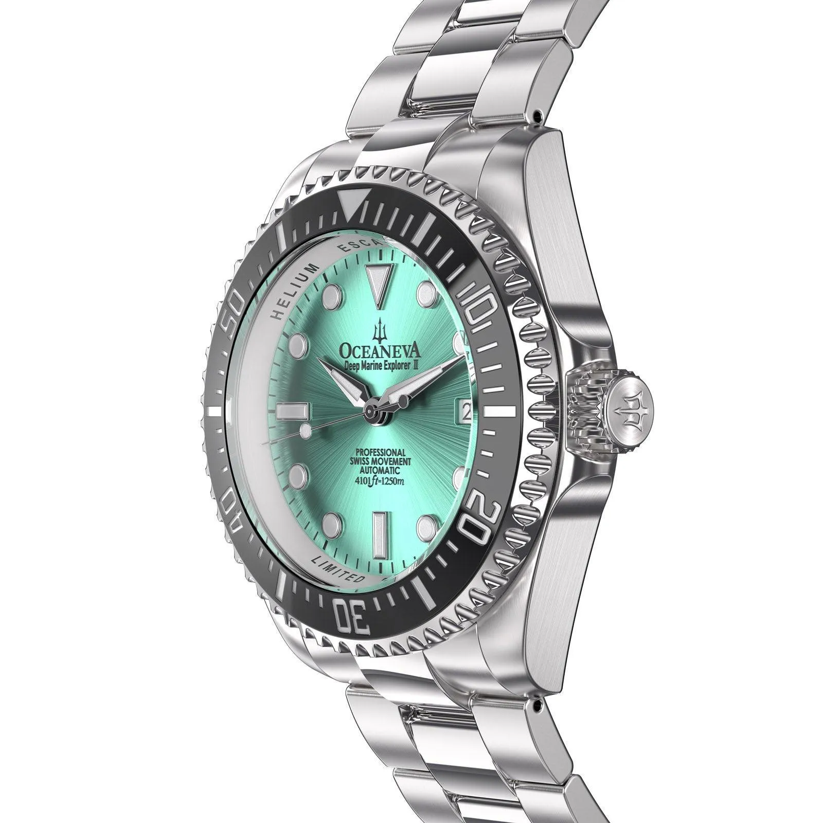 Oceaneva Men's Deep Marine Explorer II 1250M Pro Diver Watch Aquamarine Burst Dial
