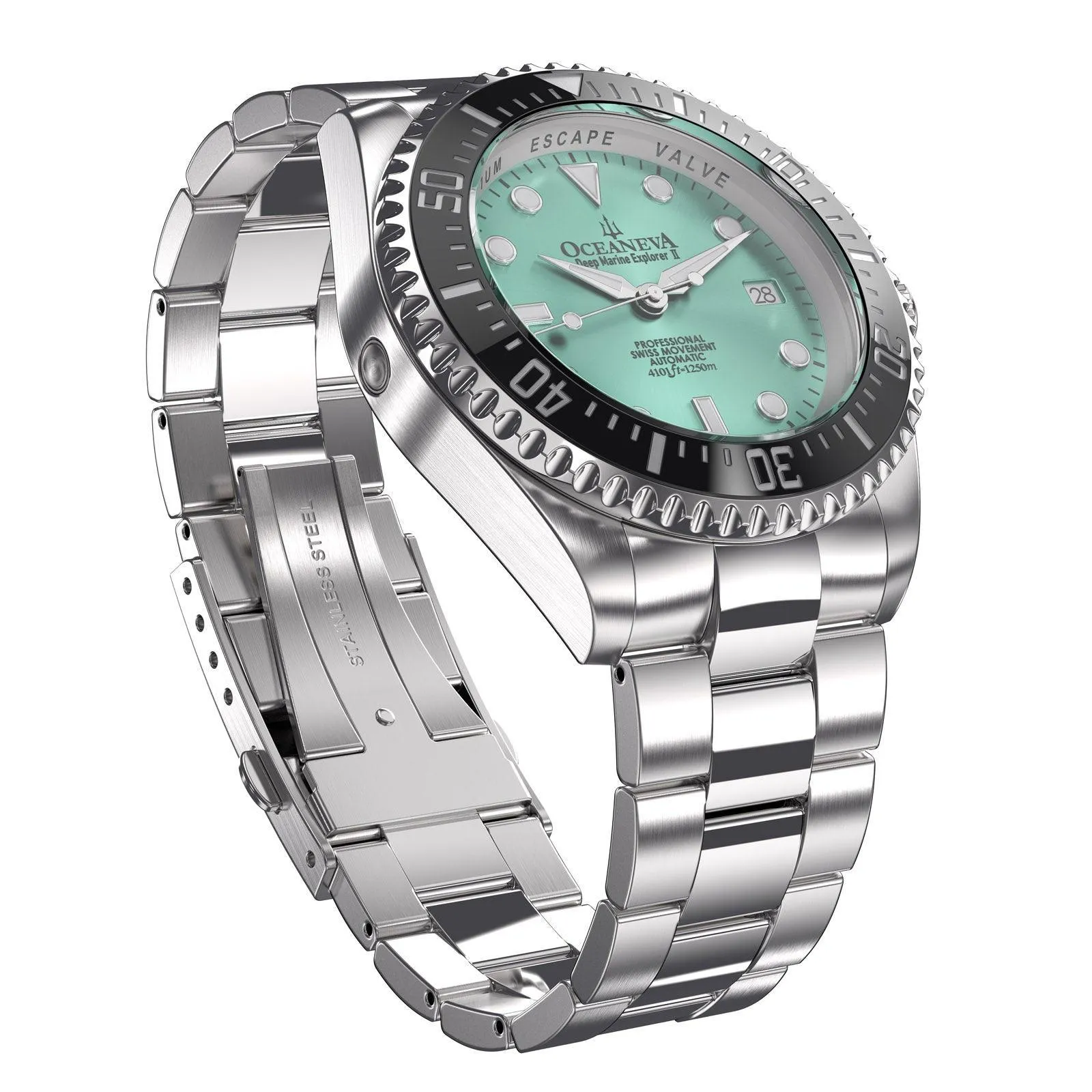 Oceaneva Men's Deep Marine Explorer II 1250M Pro Diver Watch Aquamarine Burst Dial