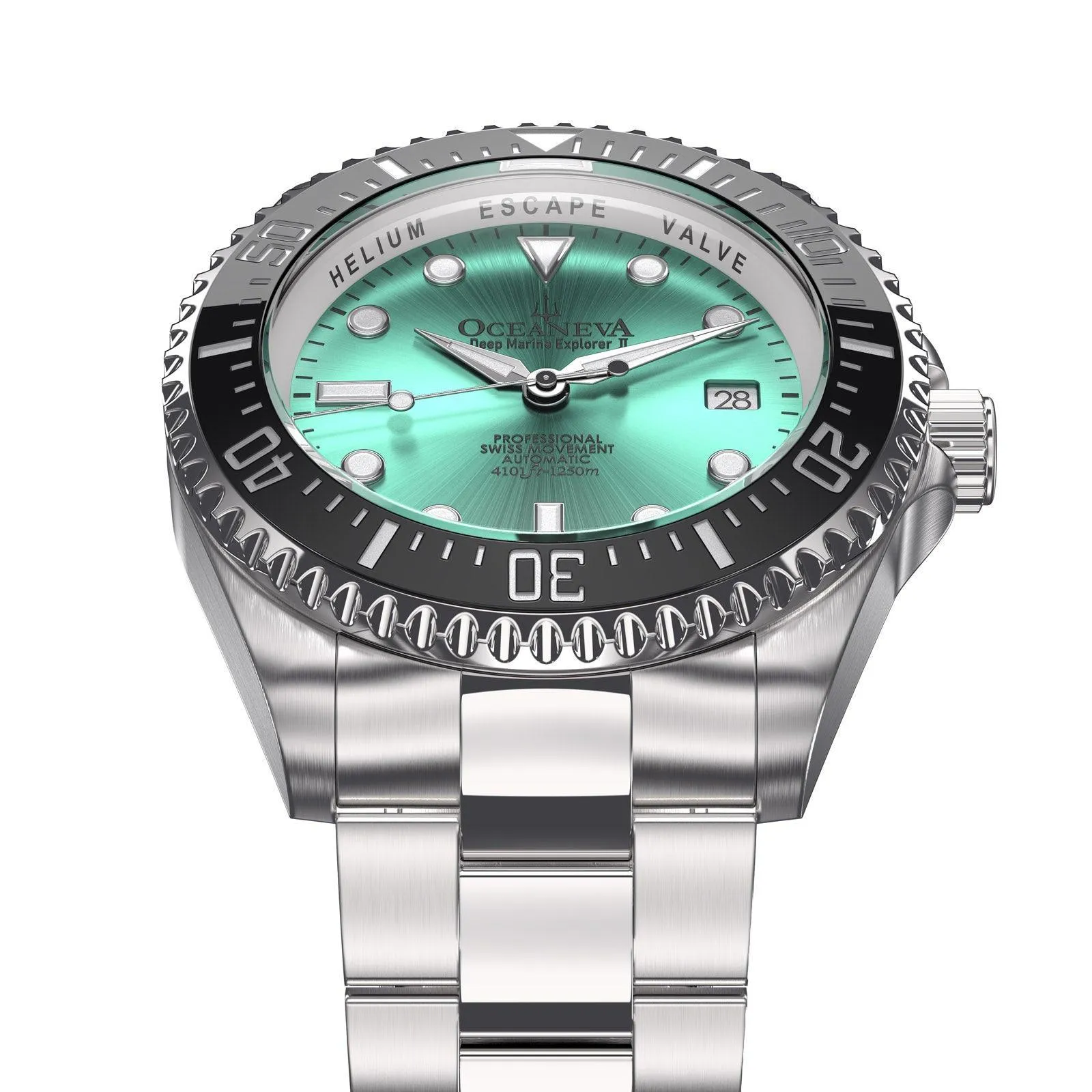 Oceaneva Men's Deep Marine Explorer II 1250M Pro Diver Watch Aquamarine Burst Dial