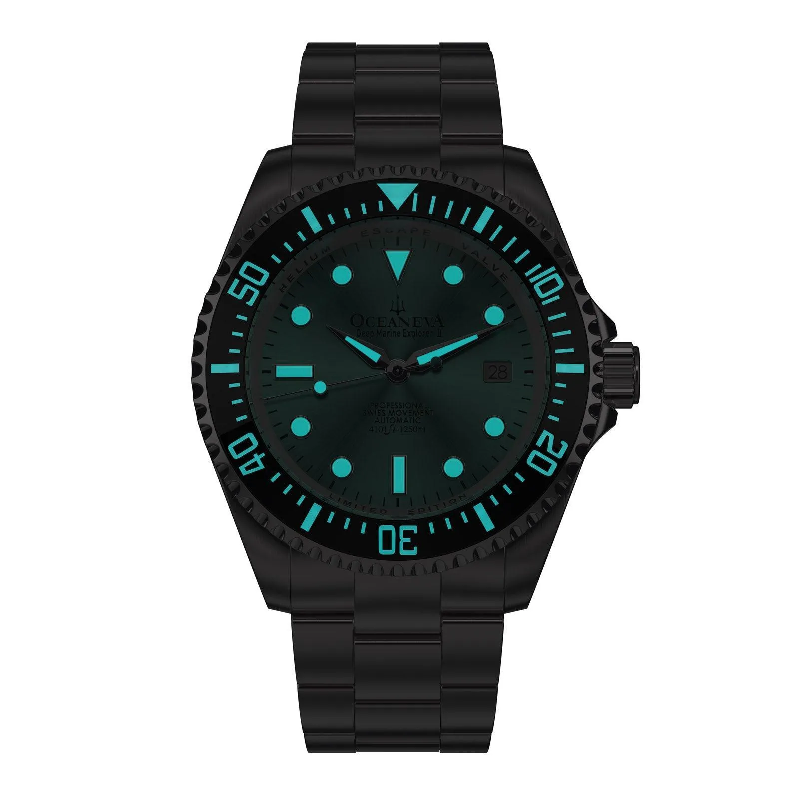 Oceaneva Men's Deep Marine Explorer II 1250M Pro Diver Watch Aquamarine Burst Dial