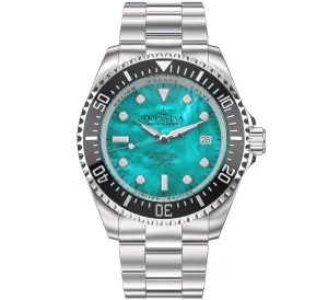 Oceaneva Men's Deep Marine Explorer II 1250M Pro Diver Watch Aquamarine Mother of Pearl Dial