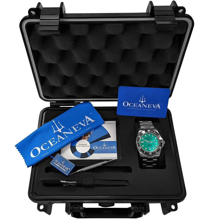 Oceaneva Men's Deep Marine Explorer II 1250M Pro Diver Watch Aquamarine Mother of Pearl Dial