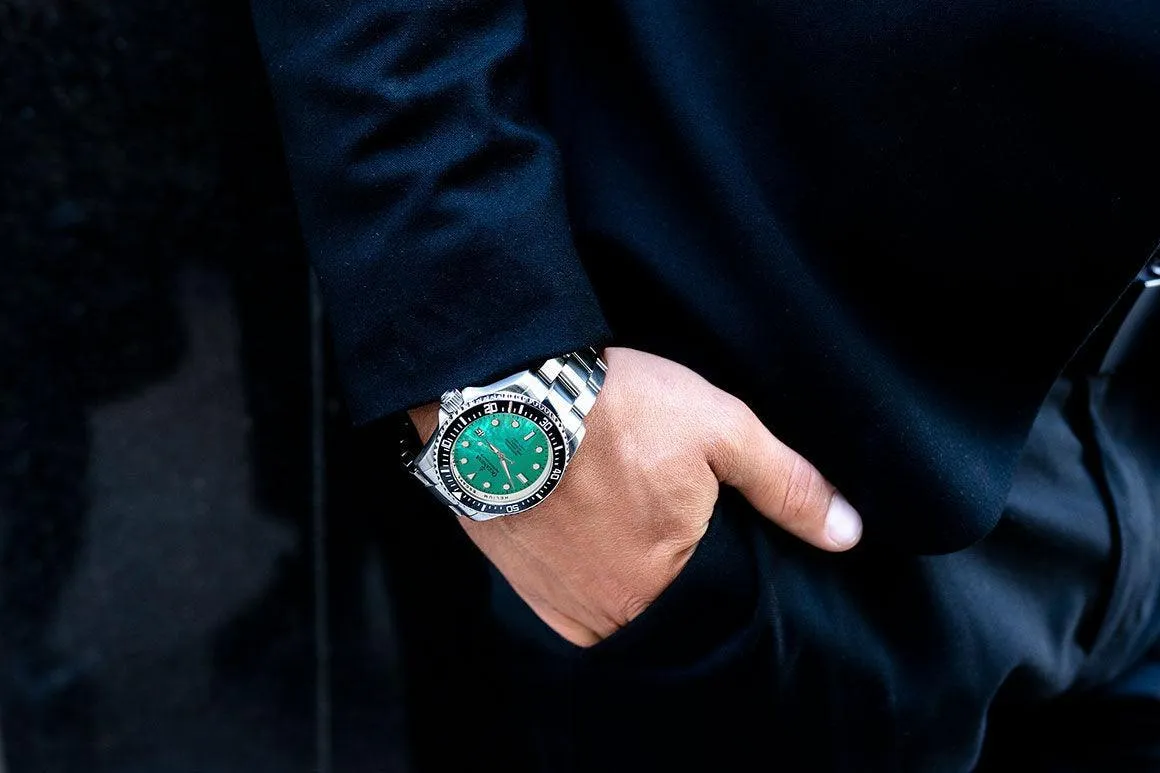 Oceaneva Men's Deep Marine Explorer II 1250M Pro Diver Watch Aquamarine Mother of Pearl Dial