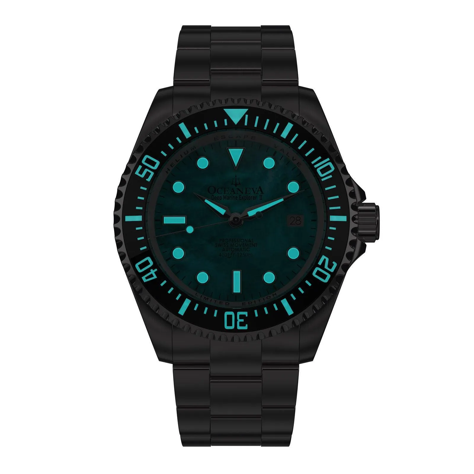 Oceaneva Men's Deep Marine Explorer II 1250M Pro Diver Watch Aquamarine Mother of Pearl Dial
