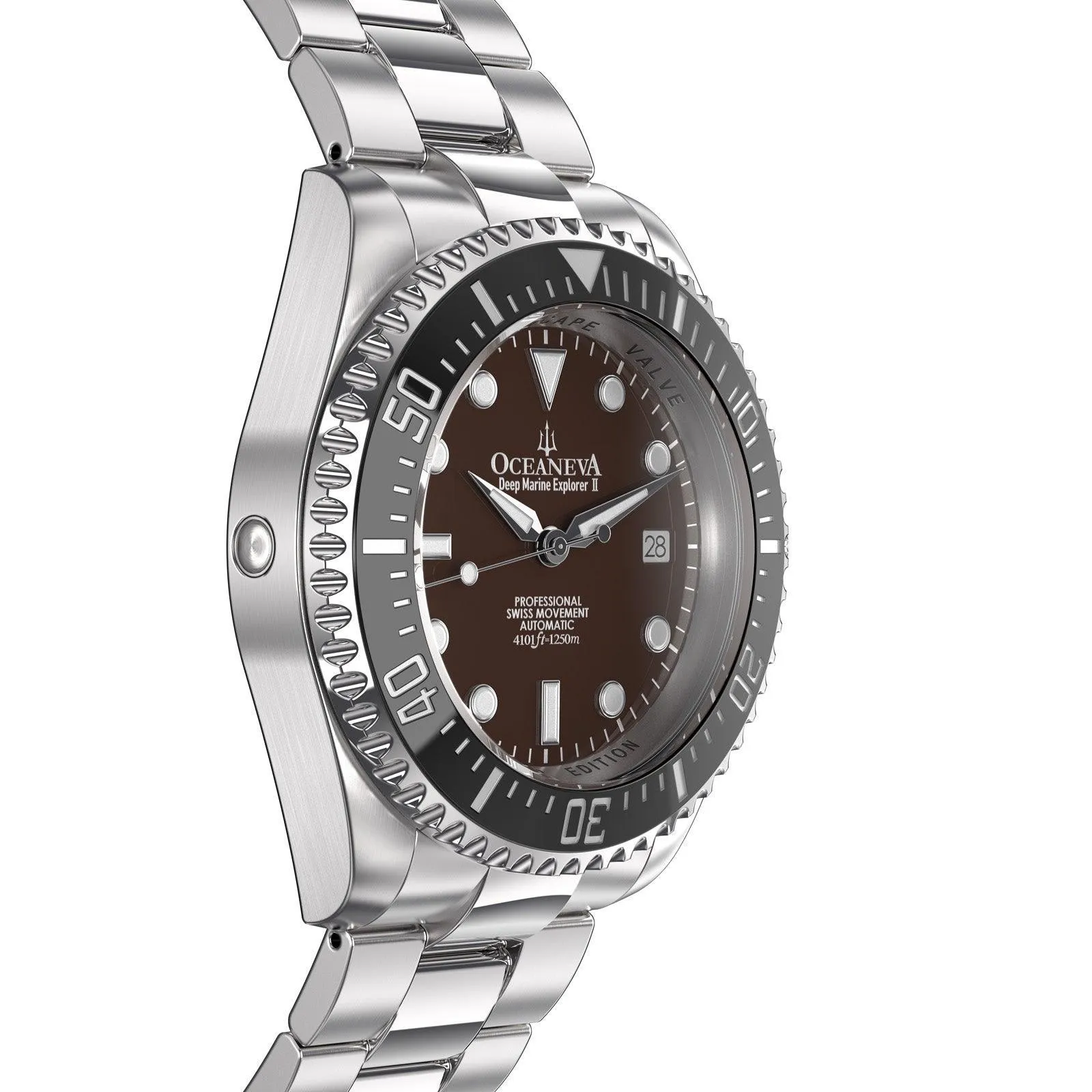 Oceaneva Men's Deep Marine Explorer II 1250M Pro Diver Watch Black and Brown