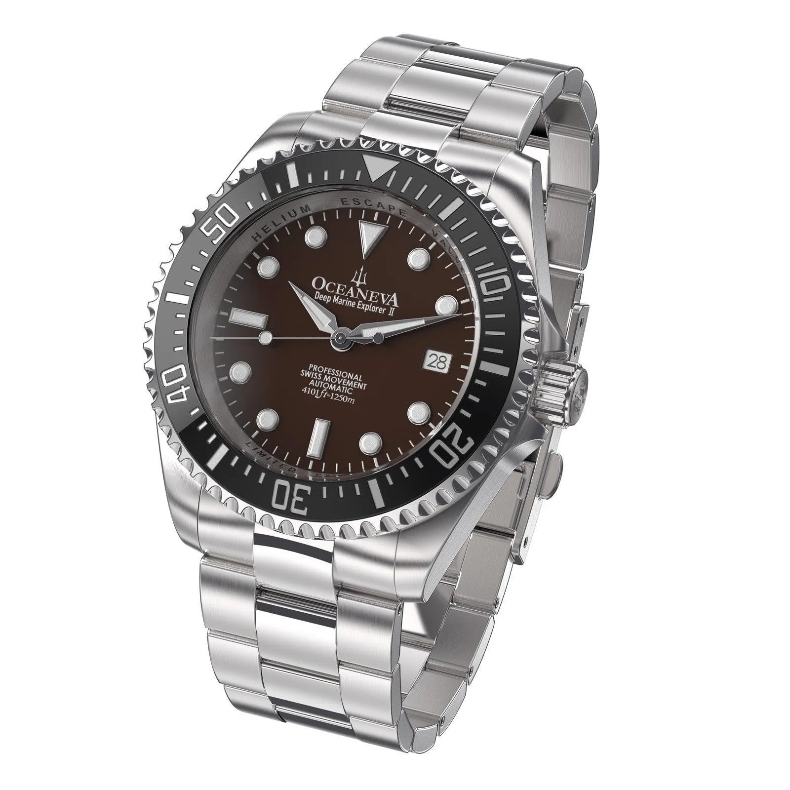 Oceaneva Men's Deep Marine Explorer II 1250M Pro Diver Watch Black and Brown