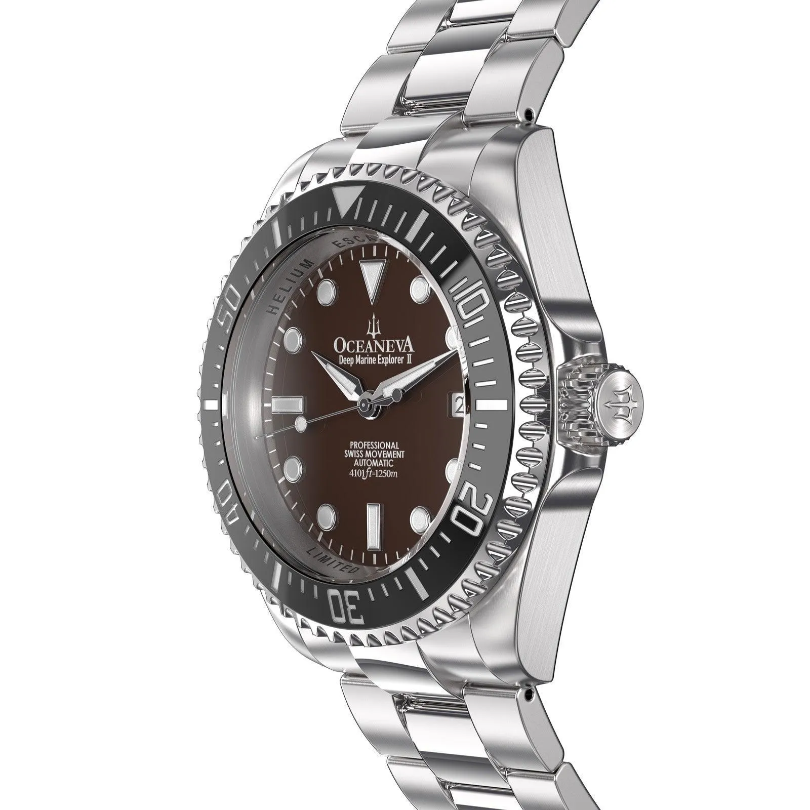 Oceaneva Men's Deep Marine Explorer II 1250M Pro Diver Watch Black and Brown