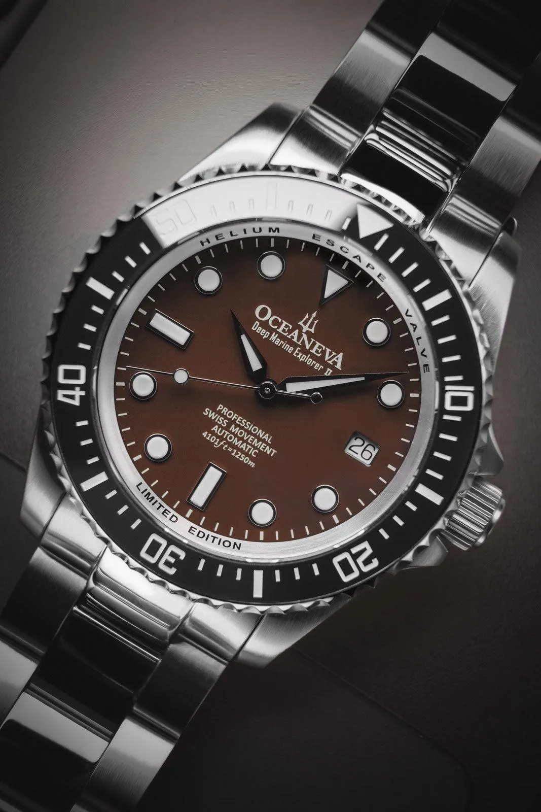 Oceaneva Men's Deep Marine Explorer II 1250M Pro Diver Watch Black and Brown
