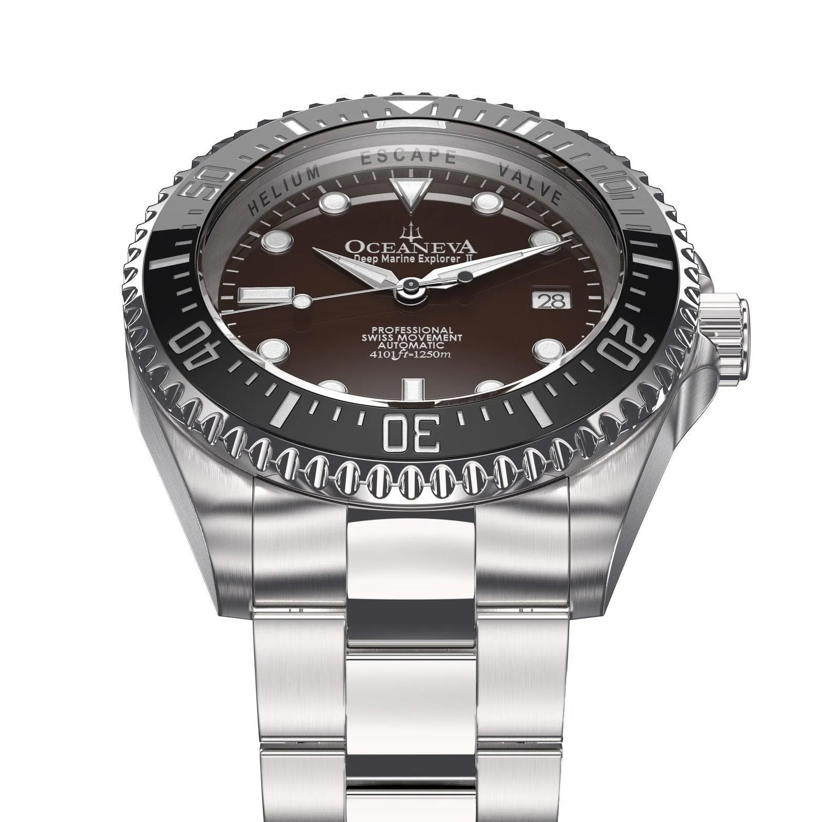 Oceaneva Men's Deep Marine Explorer II 1250M Pro Diver Watch Black and Brown