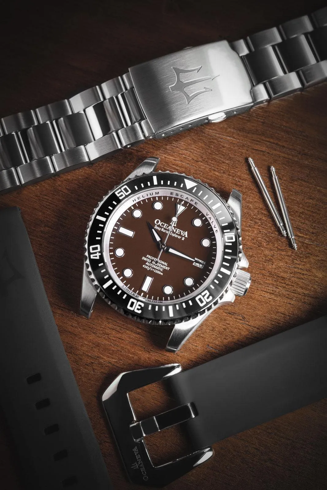 Oceaneva Men's Deep Marine Explorer II 1250M Pro Diver Watch Black and Brown