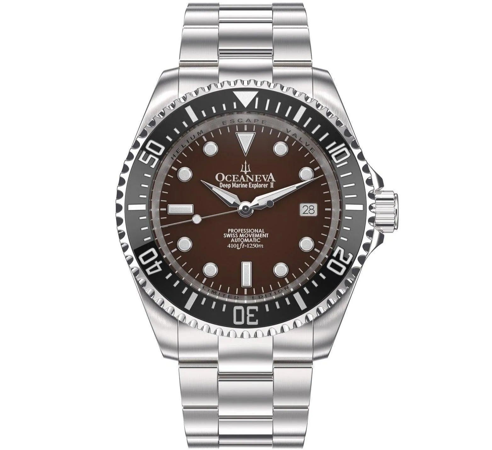 Oceaneva Men's Deep Marine Explorer II 1250M Pro Diver Watch Black and Brown