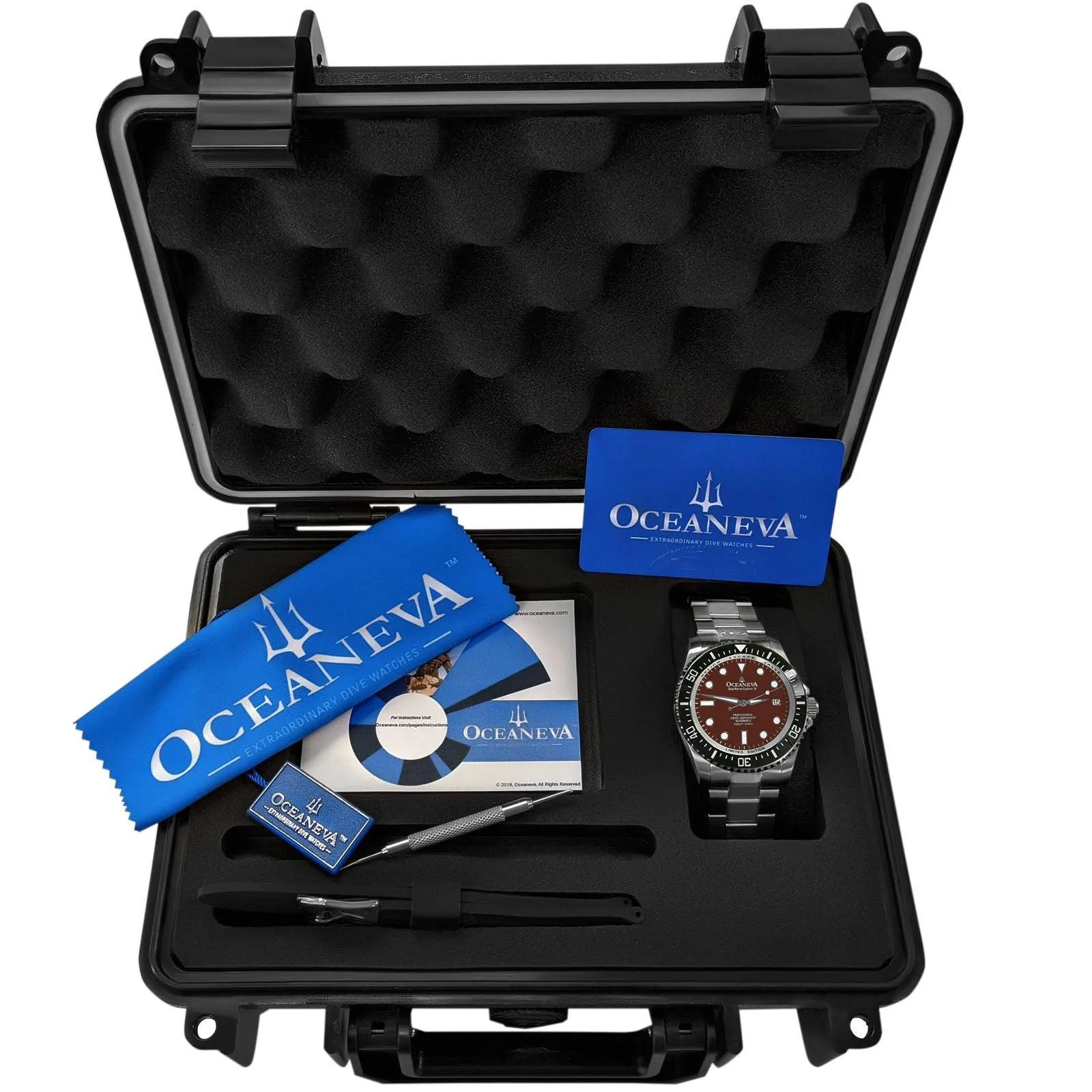 Oceaneva Men's Deep Marine Explorer II 1250M Pro Diver Watch Black and Brown