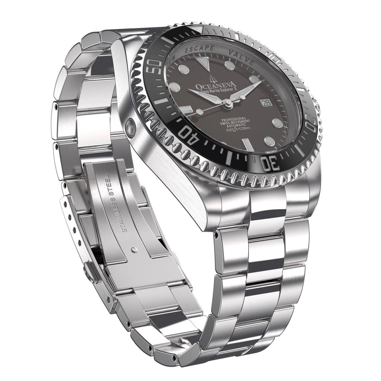 Oceaneva Men's Deep Marine Explorer II 1250M Pro Diver Watch Black and Brown
