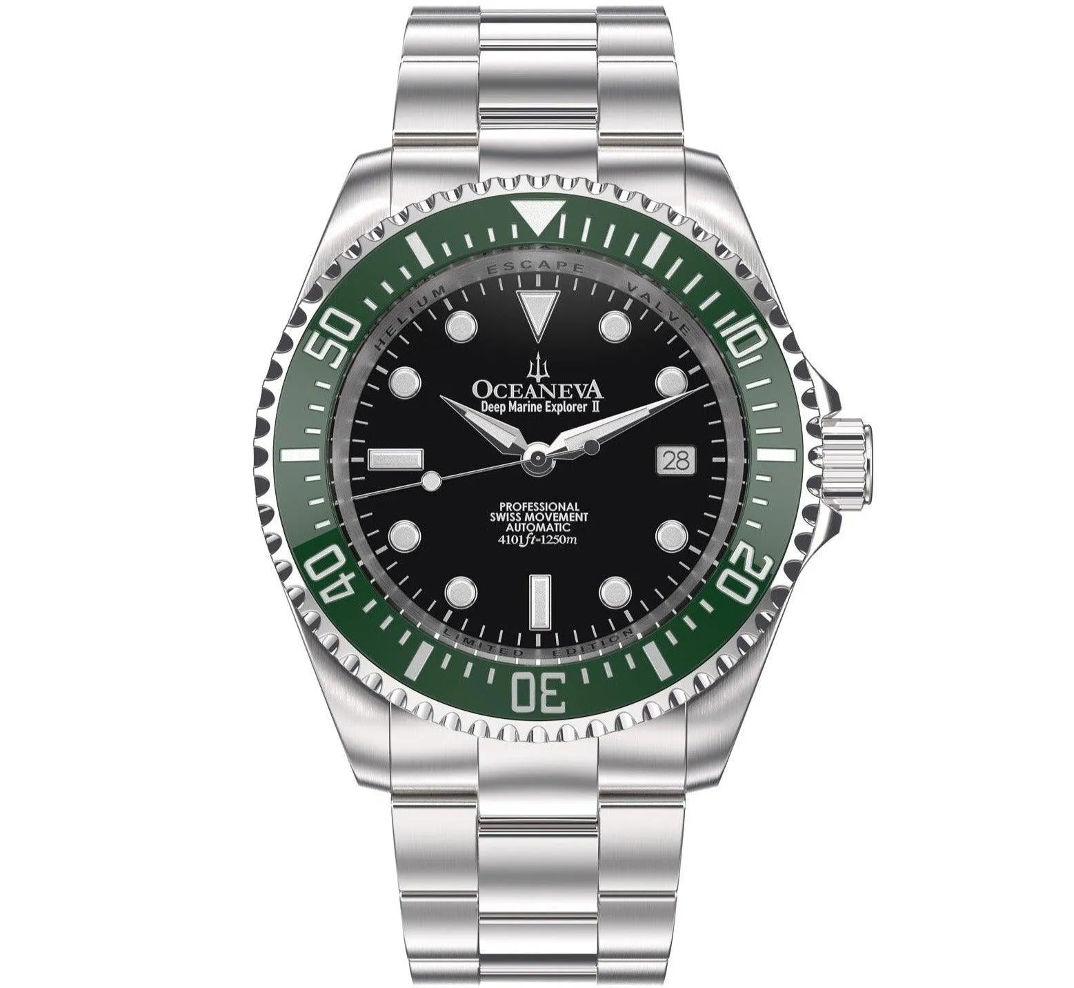 Oceaneva Men's Deep Marine Explorer II 1250M Pro Diver Watch Black and Green