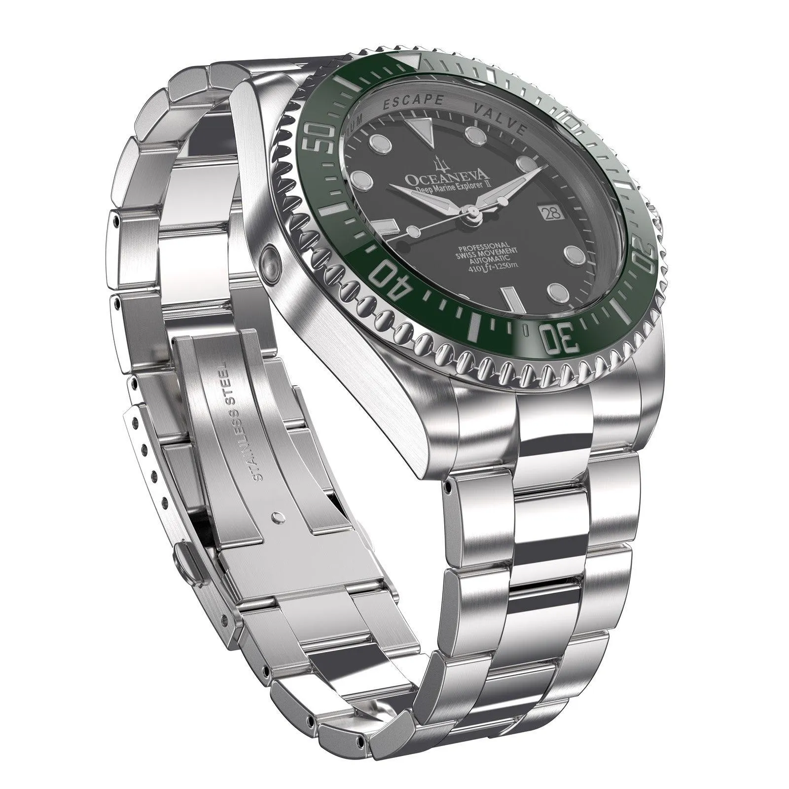 Oceaneva Men's Deep Marine Explorer II 1250M Pro Diver Watch Black and Green