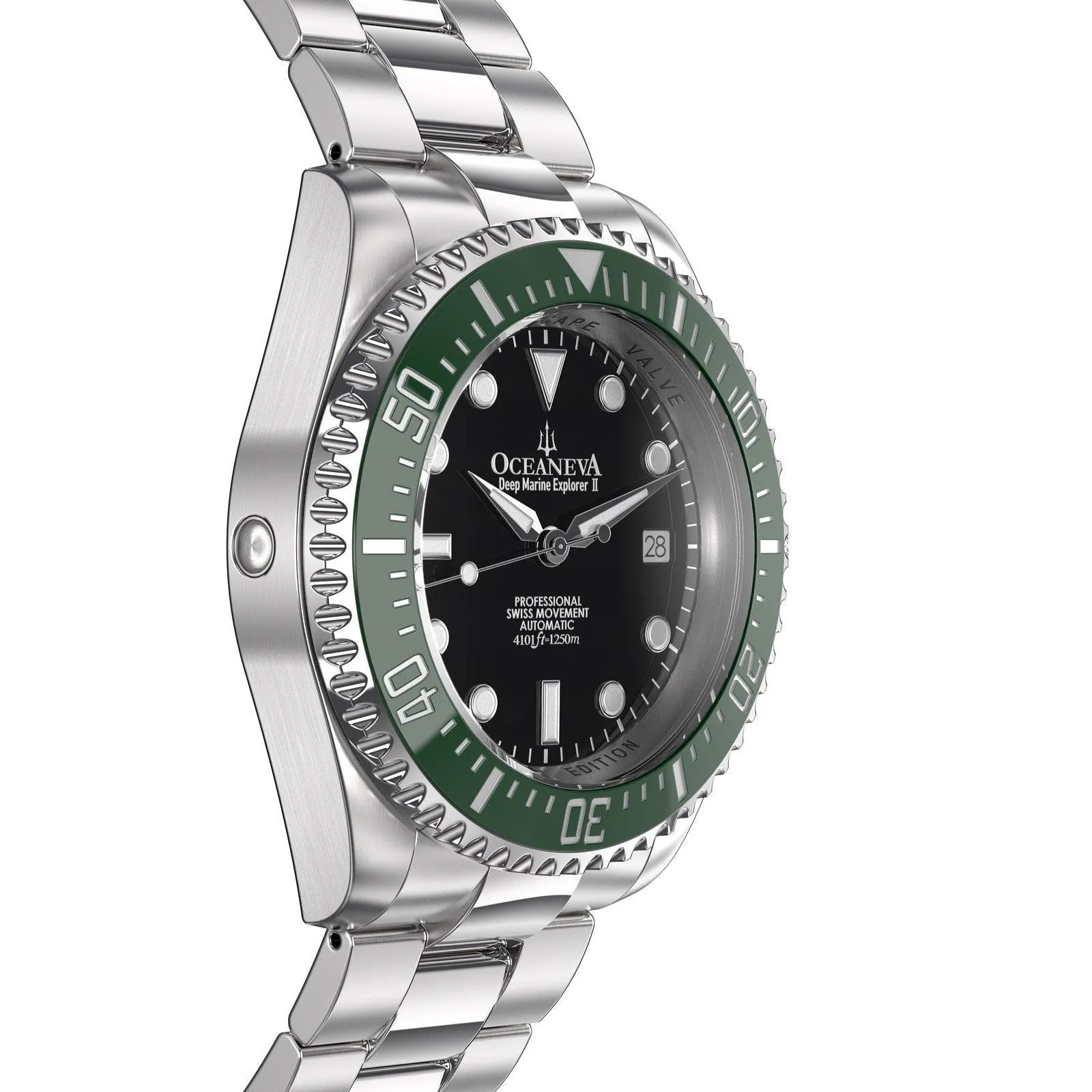 Oceaneva Men's Deep Marine Explorer II 1250M Pro Diver Watch Black and Green