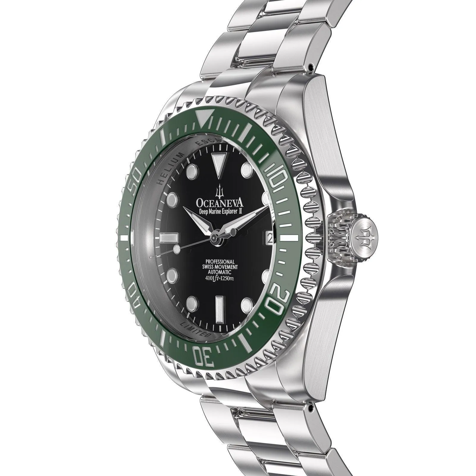 Oceaneva Men's Deep Marine Explorer II 1250M Pro Diver Watch Black and Green