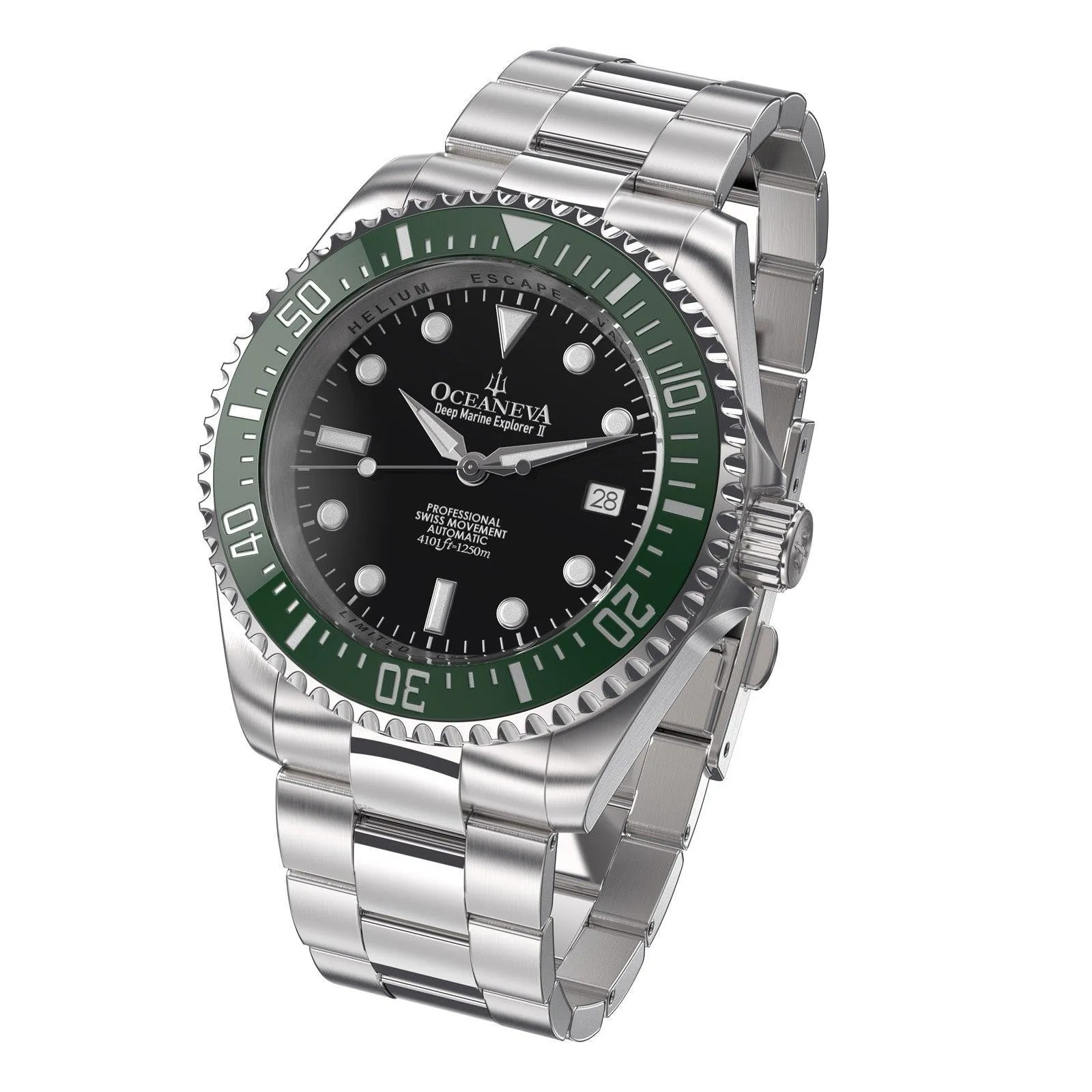 Oceaneva Men's Deep Marine Explorer II 1250M Pro Diver Watch Black and Green