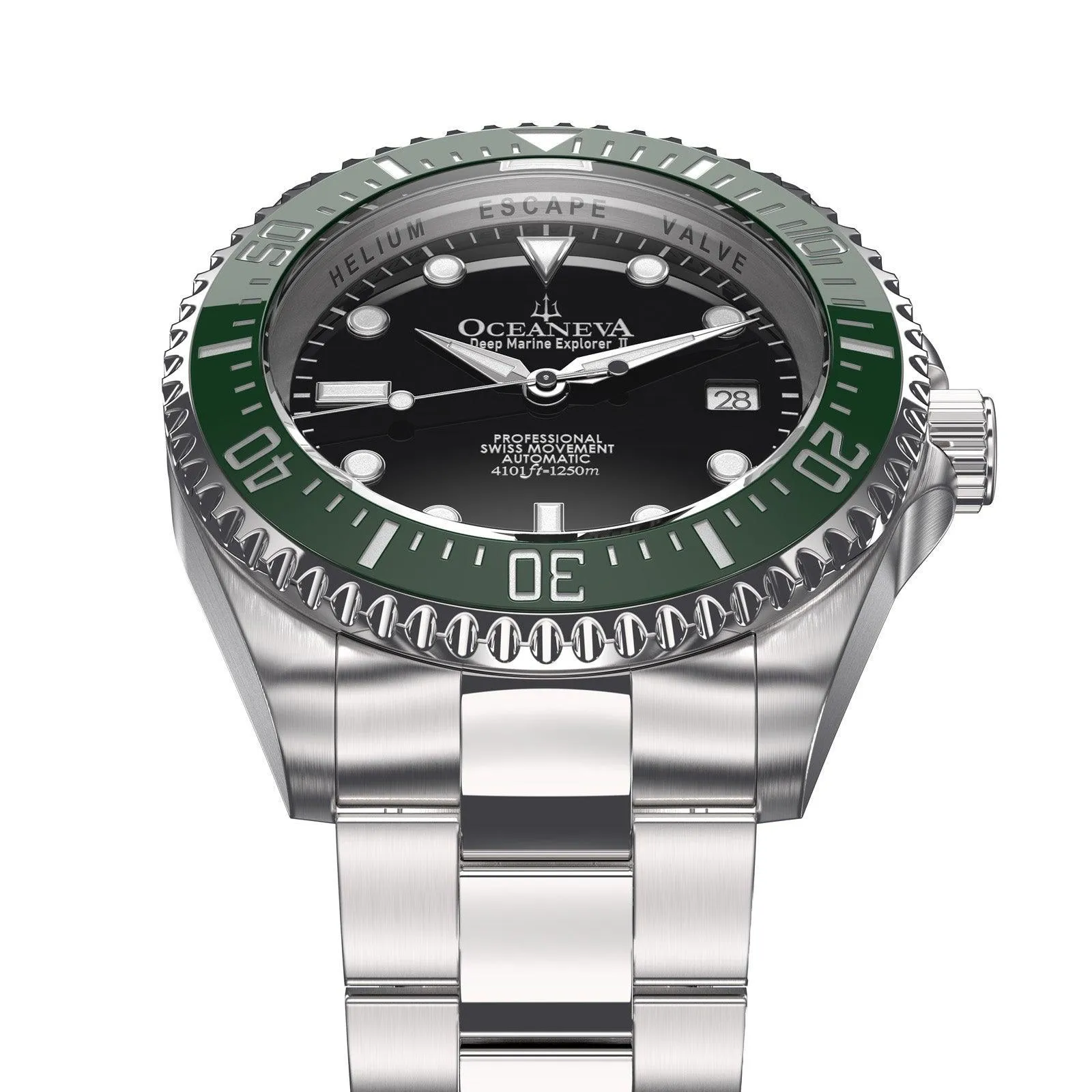 Oceaneva Men's Deep Marine Explorer II 1250M Pro Diver Watch Black and Green